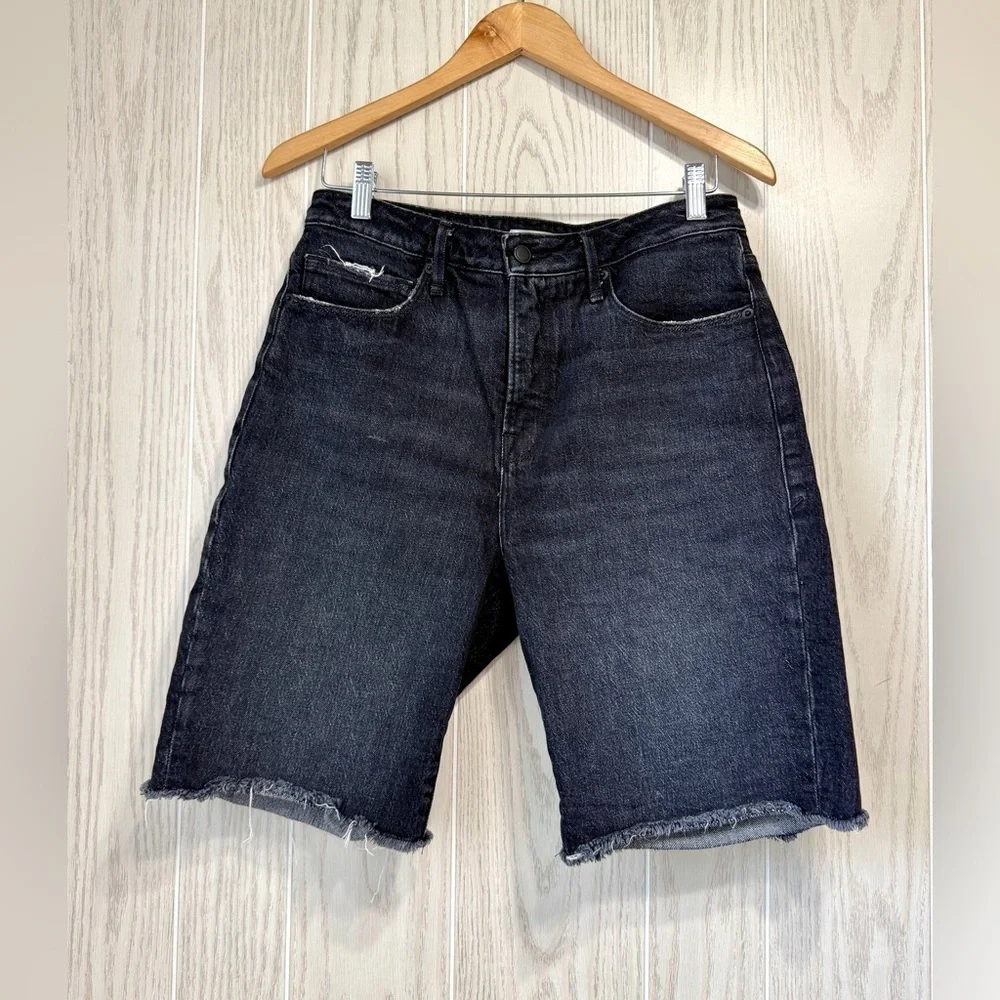 Good American 90’s Bermuda Cutoff Denim Shorts Black Size 26